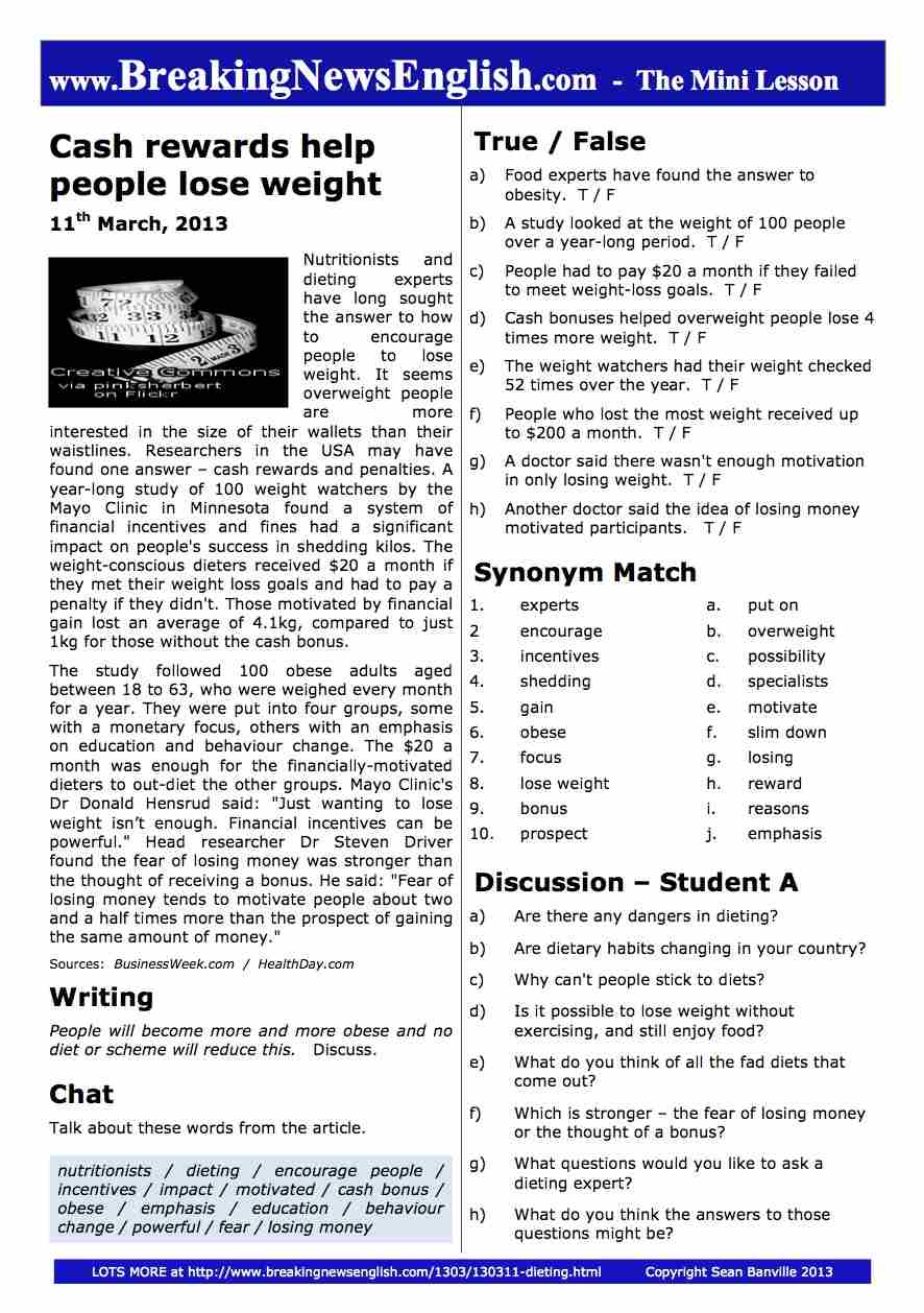 A 2-Page Mini-Lesson - Dieting