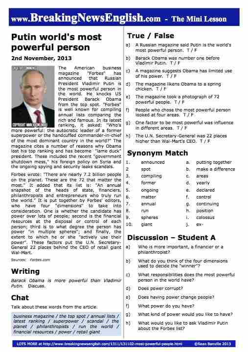 A 2-Page Mini-Lesson - Vladimir Putin